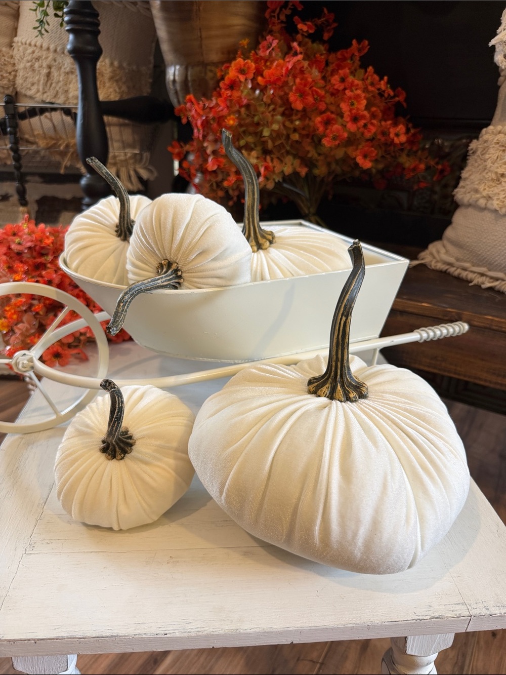 Velvet Decorative Pumpkin - Cream Velvet Fall Decor set of 5